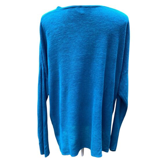 Eileen Fisher Organic linen blend V-neck teal blue thin sweater top lagenlook XL - Picture 4 of 10